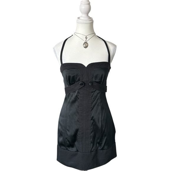 bebe Dresses & Skirts - Y2K “Bebe” Black Halter Style Mini Silk Dress